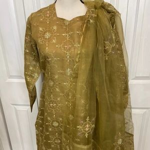 Pakistani Indian Three Piece Formal Suit.Brand Bareeze Fabric Is Organza.